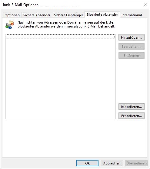 Junk-E-Mail-Optionen