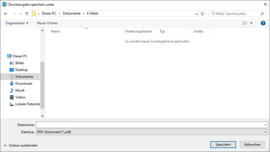E-Mail als PDF speichern.
