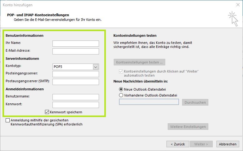 POP- und IMAP-Kontoeinstellungen