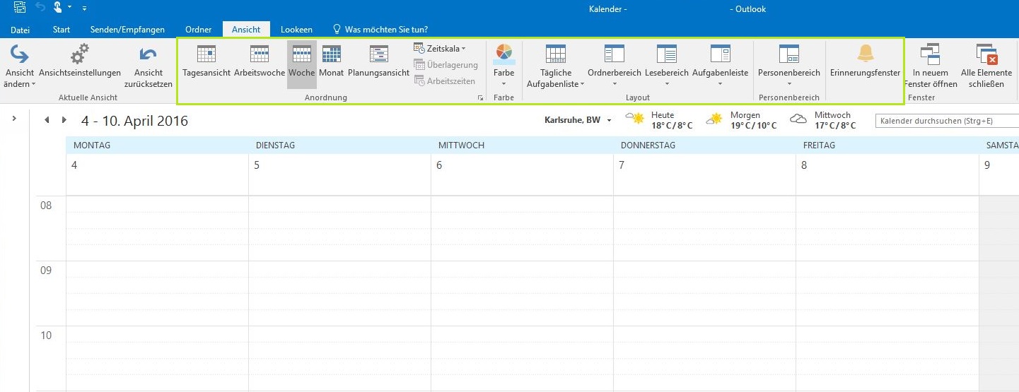 Ansicht-Ribbon Outlook Kalender