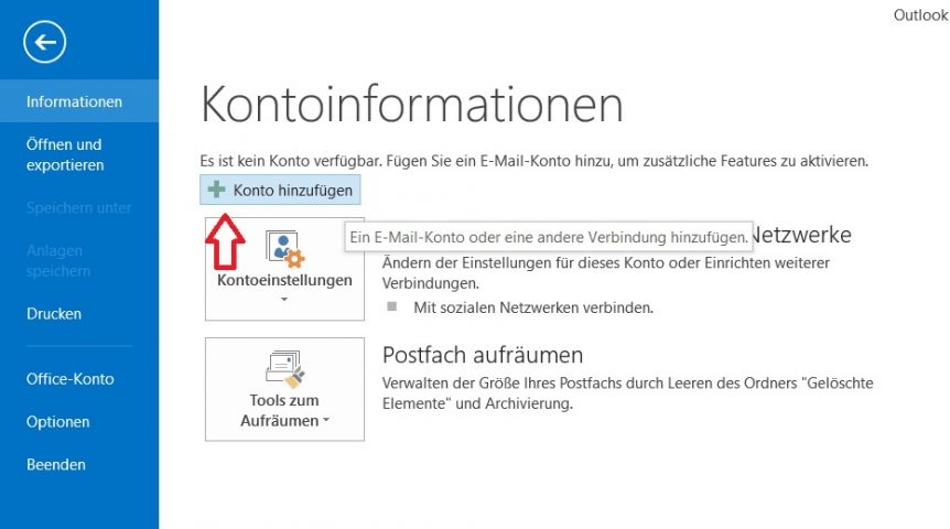Gmail Konto bei Outlook hinzufügen