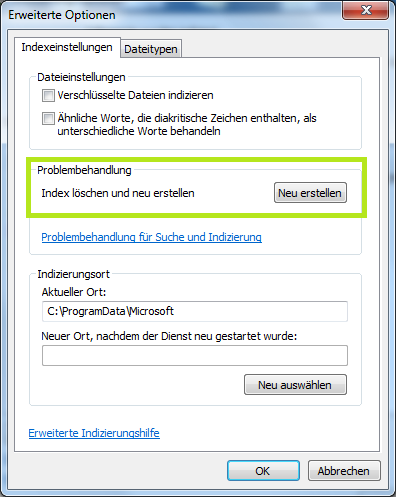 Index löschen und neu erstellen