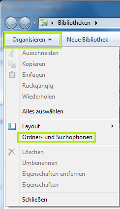 Ordner- und Suchoptionen