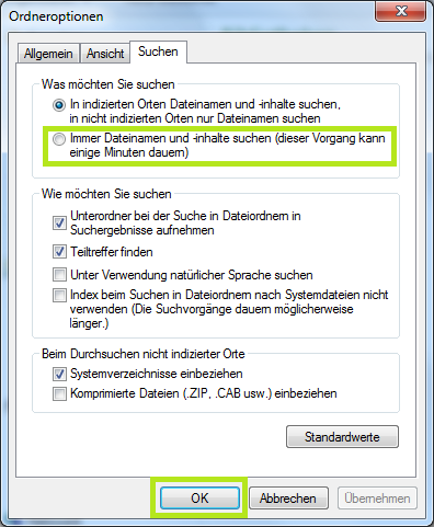 Windows 7 Ordneroptionen