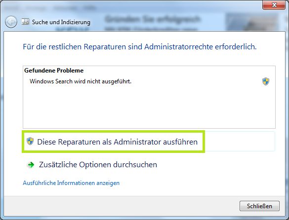 Reparaturen als Administrator abschließen