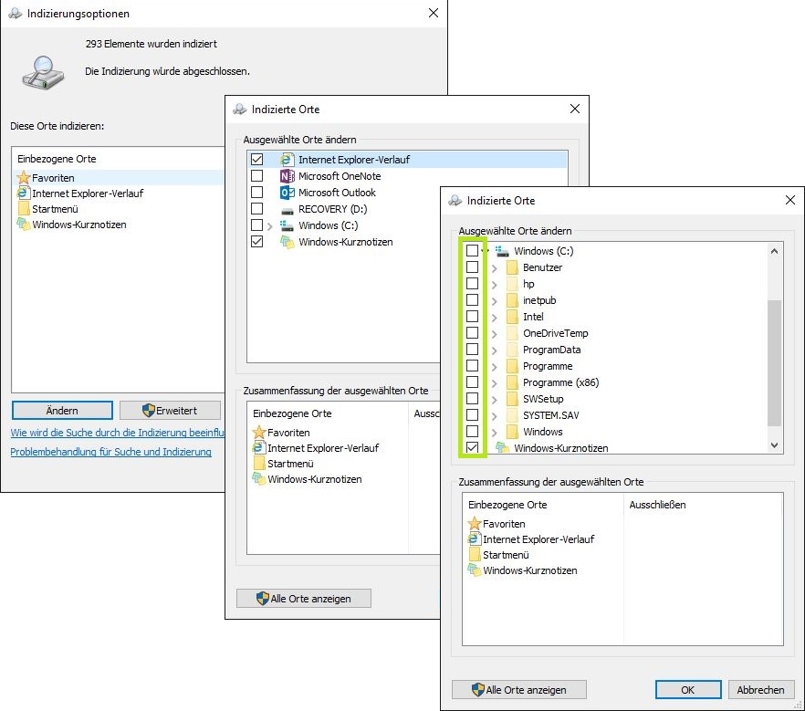 Windows 8 Indizierungsoptionen