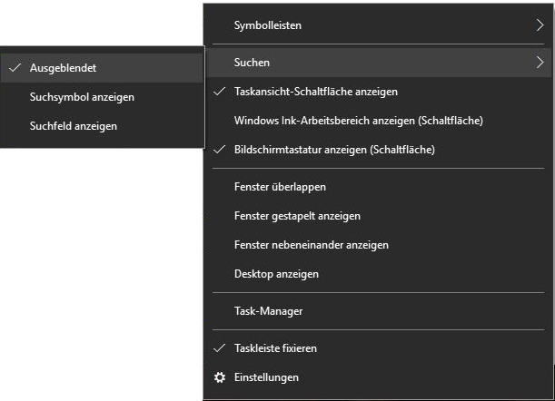 Suchfeld Windows 10