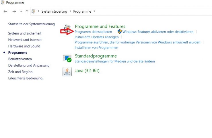 Systemsteuerung Programme