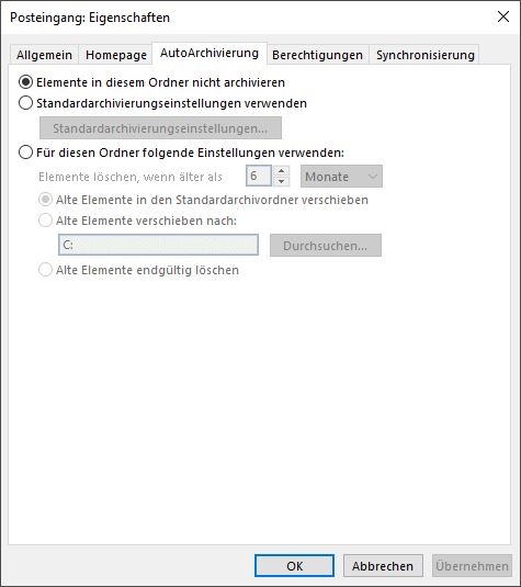Outlook AutoArchivierung