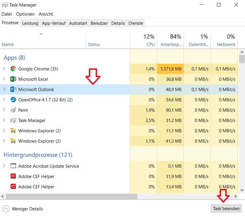 Taskmanager Task beenden