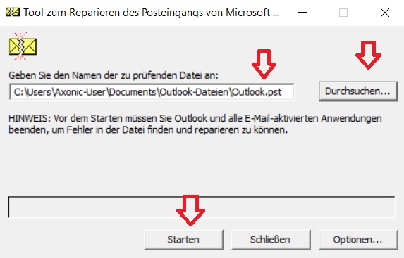 Doppelklick auf Scanpst.Exe