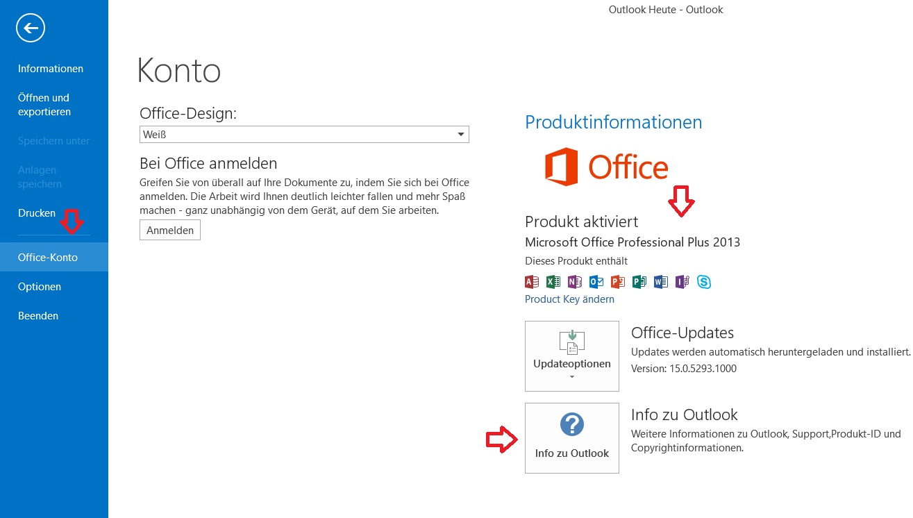 Outlook Hilfe Optionen