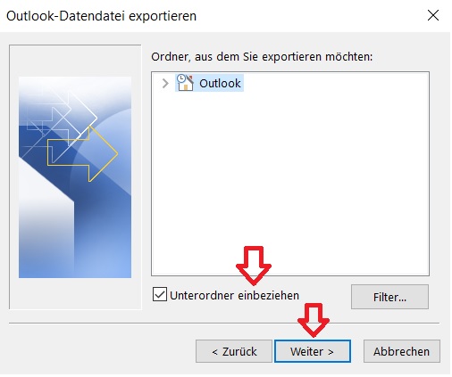 Outlook Unterordner miteinbeziehen