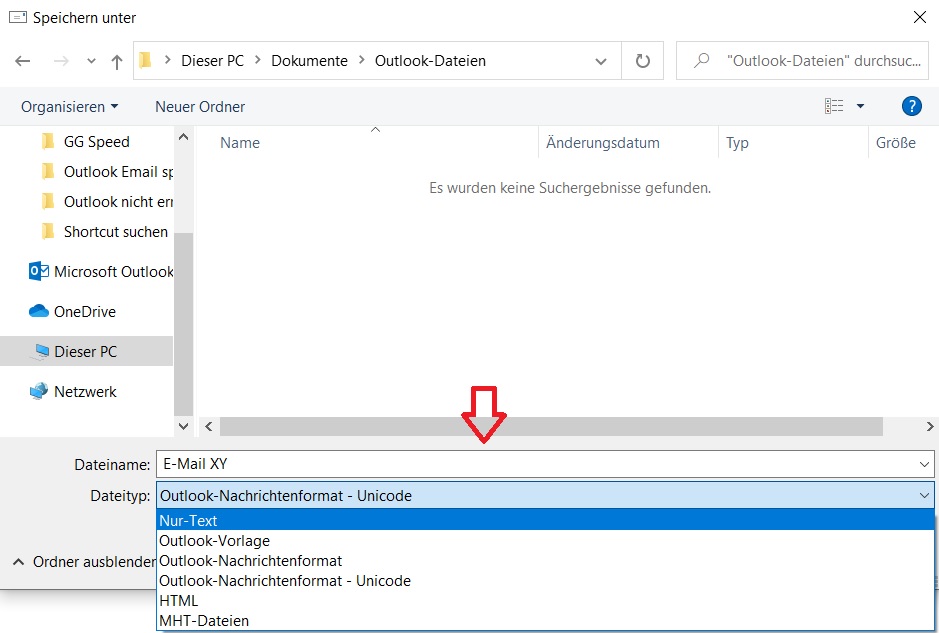 Outlook E-Mail Speichervorgang