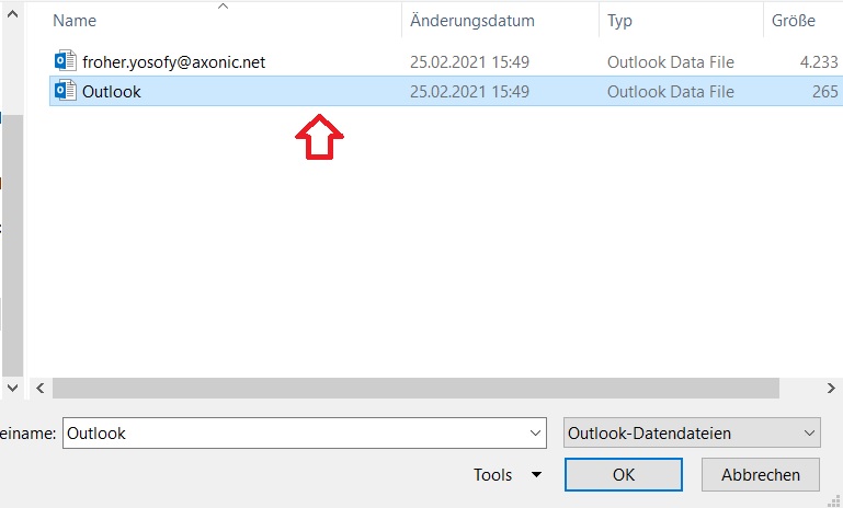 Outlook Suchverzeichnis