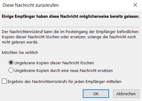 Outlook Einstellungen Nachricht zurückrufen