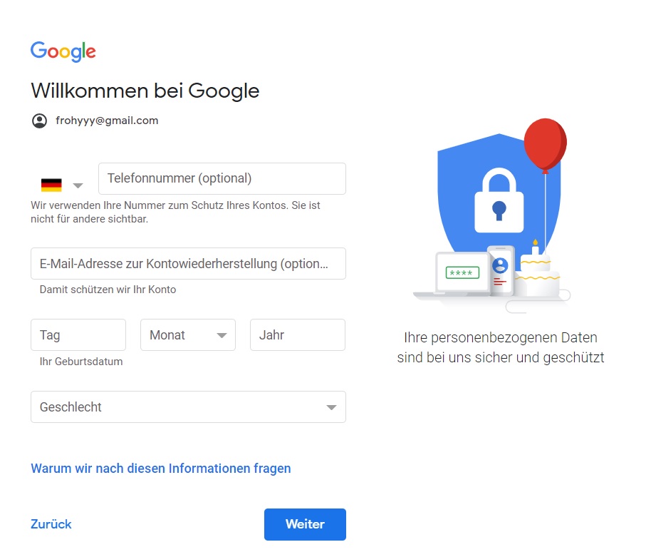 Google Geburtsdatum Gmail Feld