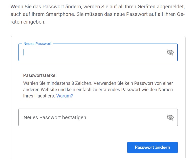 Gmail neues Passwort eingeben