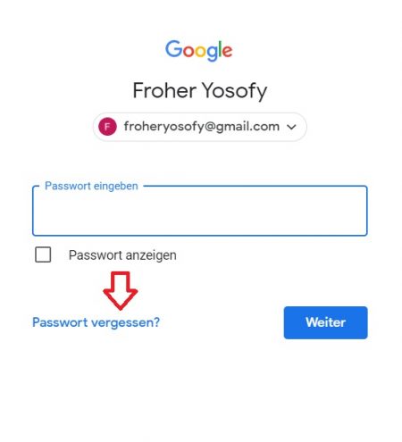 Gmail Passwort vergessen Feld