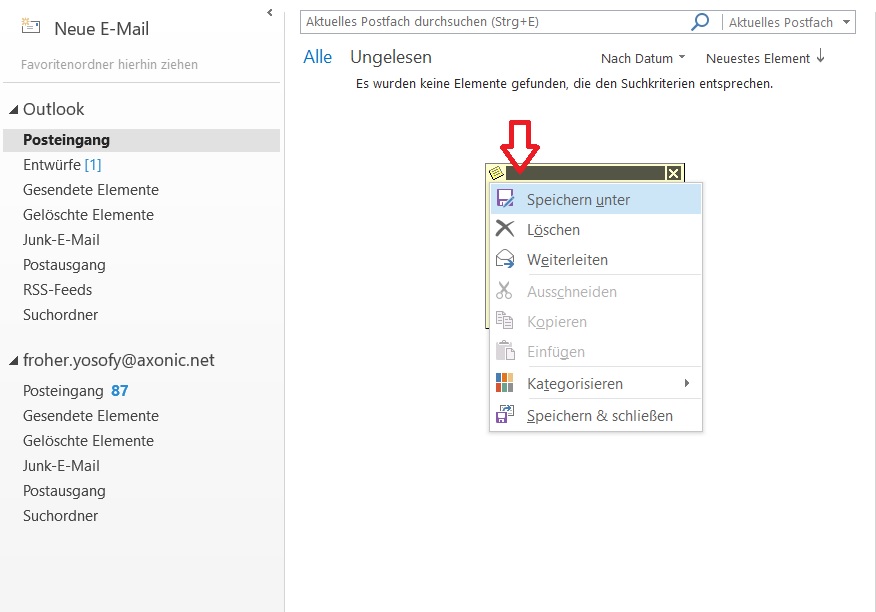 Outlook Notiz speichern