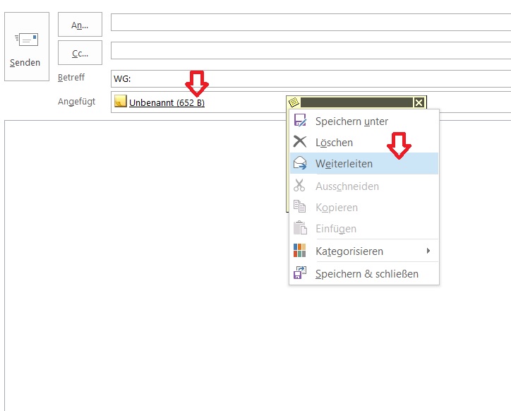 Outlook Notiz weiterleiten