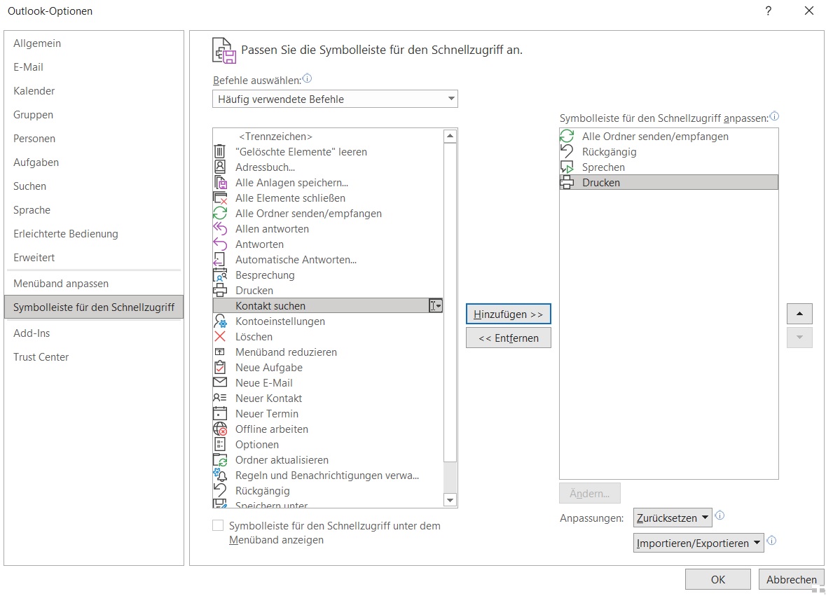 Outlook Drucken Befehl