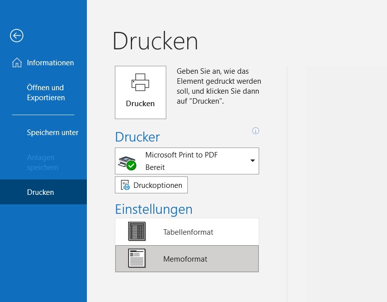 Outlook E-Mail drucken