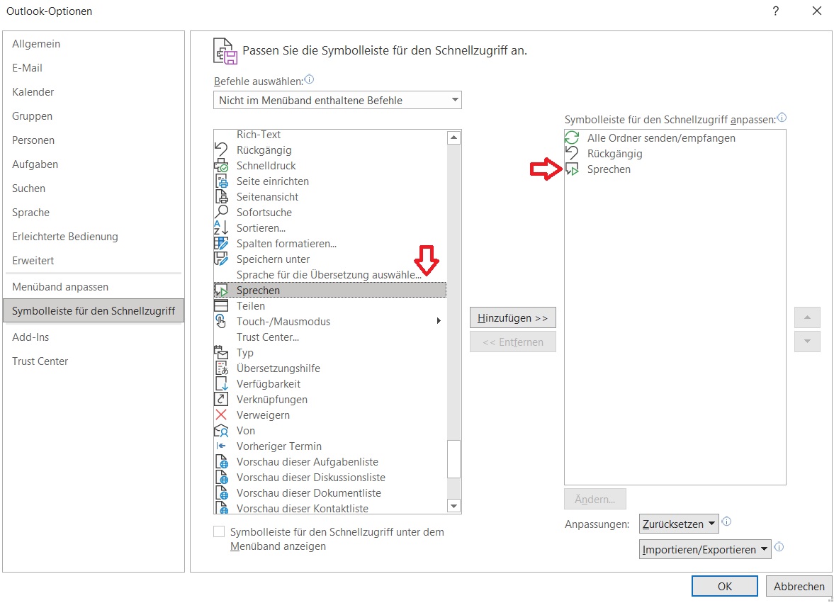 Outlook Sprechen