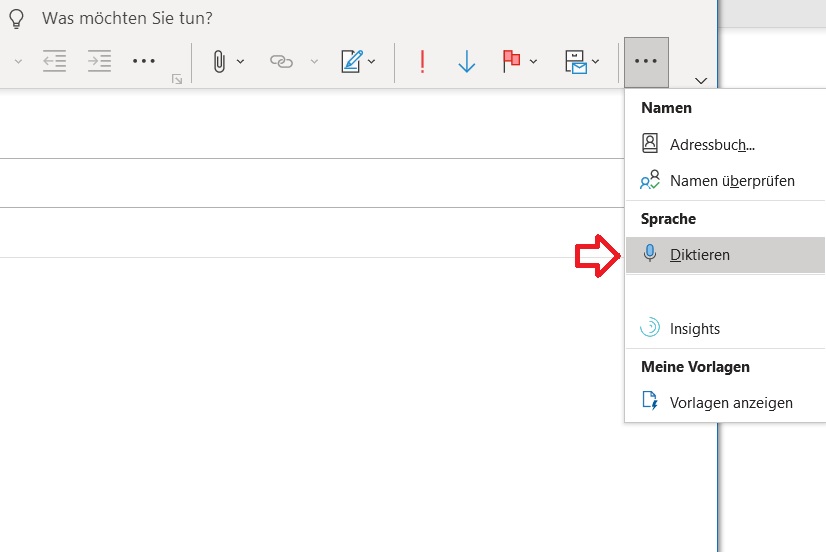 Outlook Diktierfunktion
