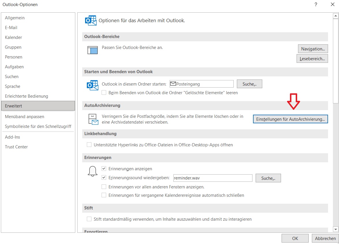 Outlook Autoarchivierung