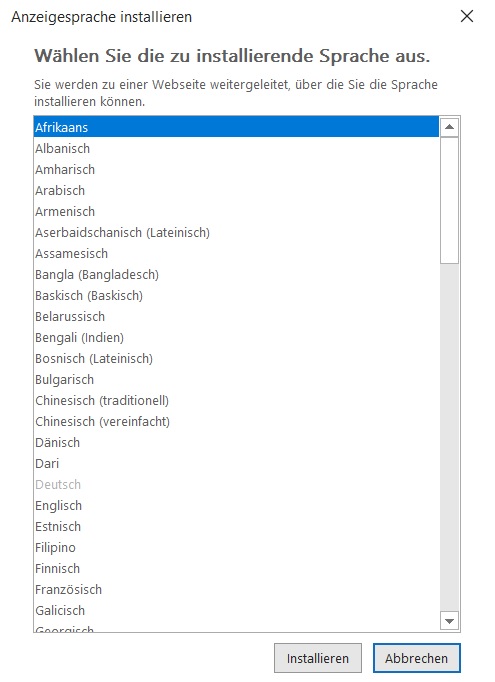 Sprache auswählen Outlook