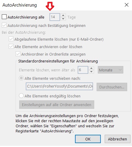 Outlook Autoarchivierung