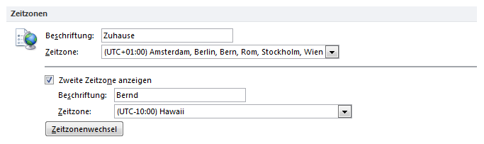 Outlook Zeitzone hinzufügen