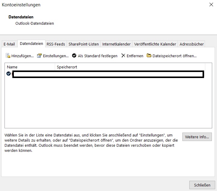 Outlook PST Datei finden