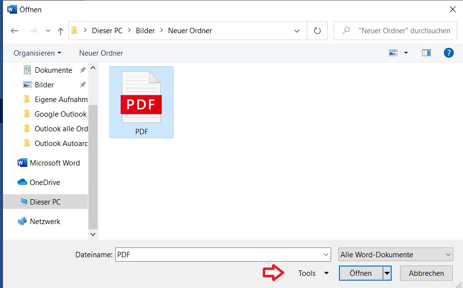 PDF Datei oeffnen und in Word umwandeln