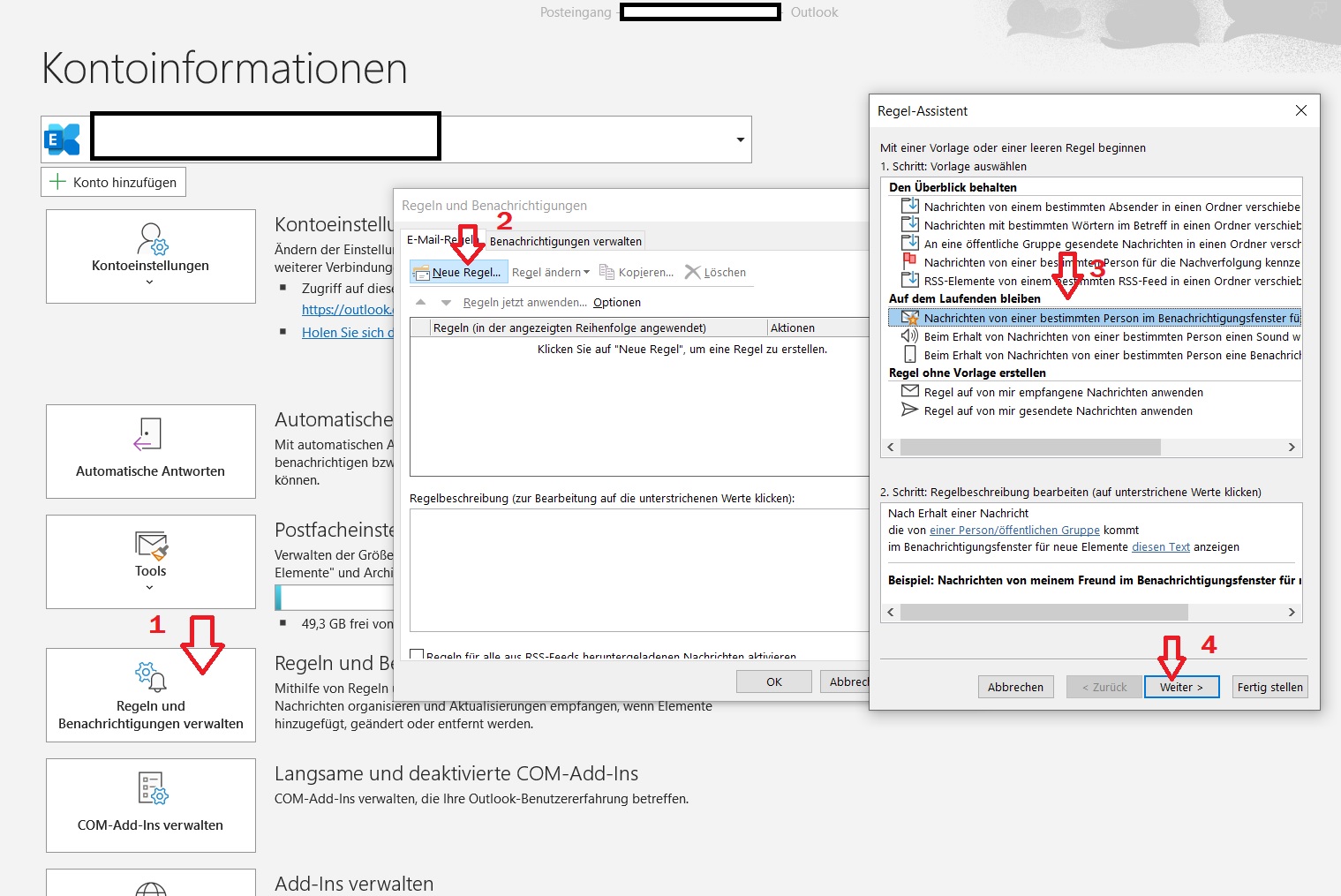 Benachrichtigungen für bestimmte Personen aktivieren Outlook
