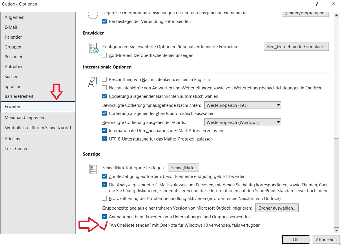 Outlook One Note verknüpfen